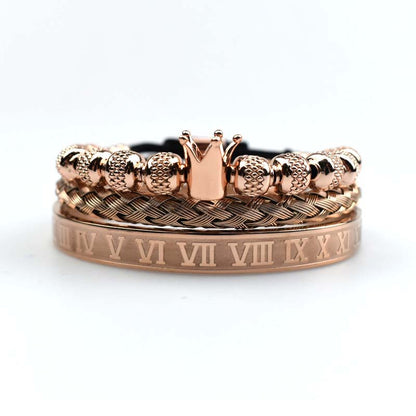 Luxury Roman Royal Crown Charm Bracelet Men Stainless Steel Geometry Pulseiras Men Adjustable Bracelets Couple Jewelry Gift - Whitemarket