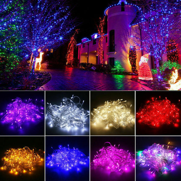 Guirnalda de luces LED multicolor con cuentas, resistente al agua, para exteriores, ideal para fiestas navideñas y decoración del árbol de Navidad.