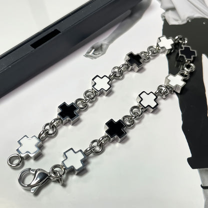French Style Affordable Luxury Fashion Black And White Cross Bracelet Fashion Personality Men And Women - Whitemarket