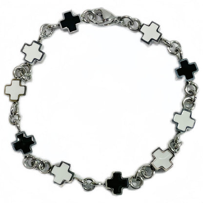 French Style Affordable Luxury Fashion Black And White Cross Bracelet Fashion Personality Men And Women - Whitemarket