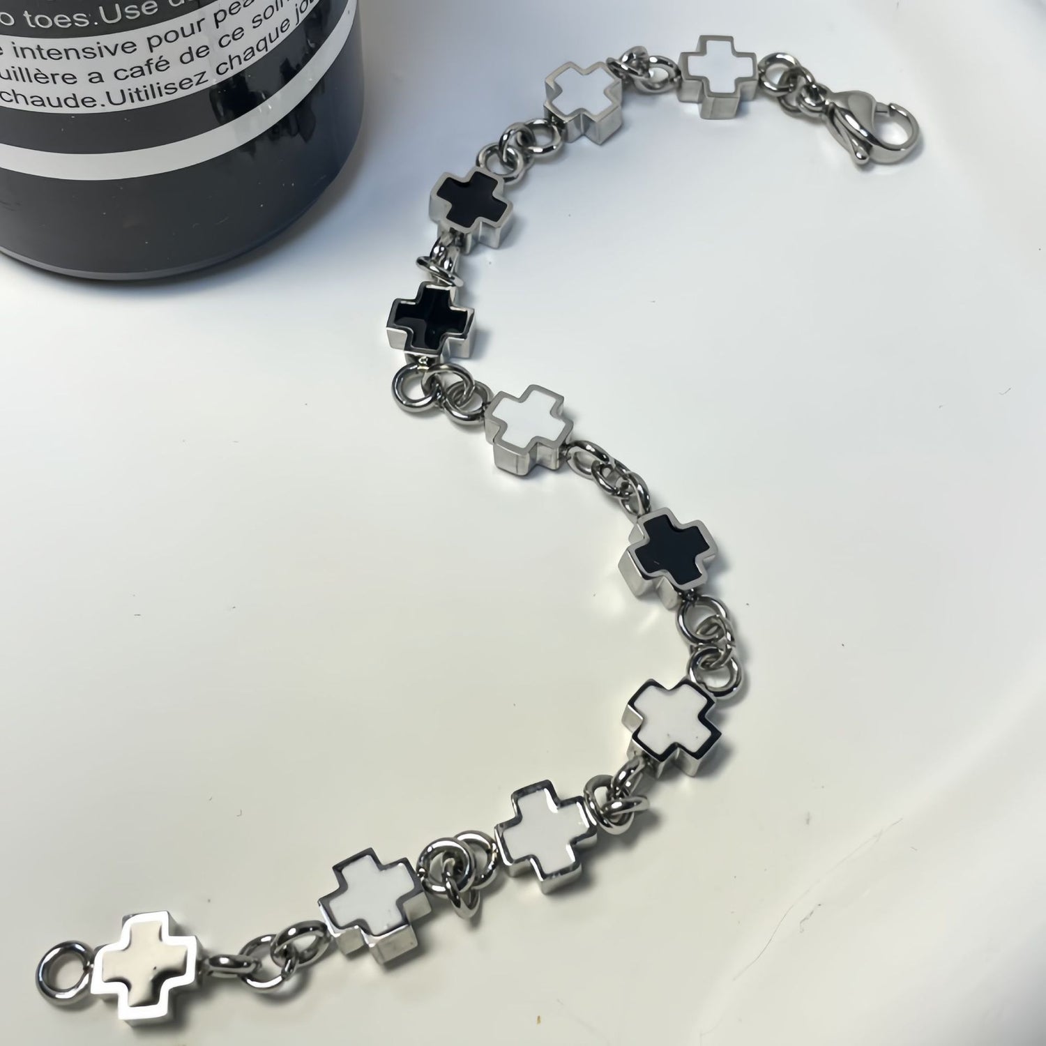 French Style Affordable Luxury Fashion Black And White Cross Bracelet Fashion Personality Men And Women - Whitemarket