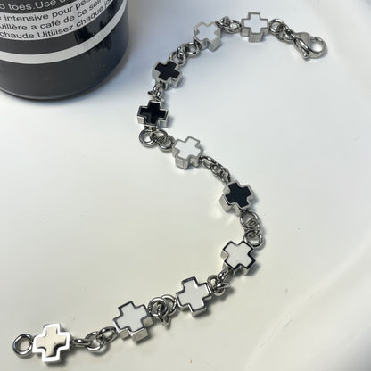 French Style Affordable Luxury Fashion Black And White Cross Bracelet Fashion Personality Men And Women - Whitemarket