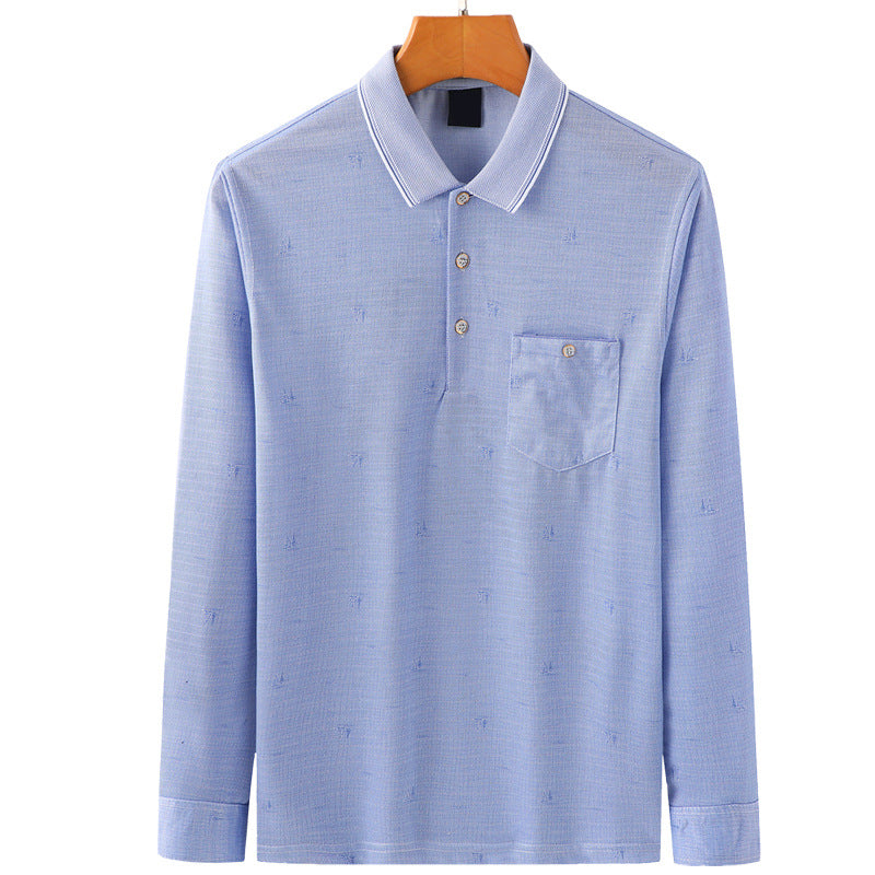 Dad Wears A Long-sleeved T-shirt With Thin Spring And Autumn Lapels - Whitemarket