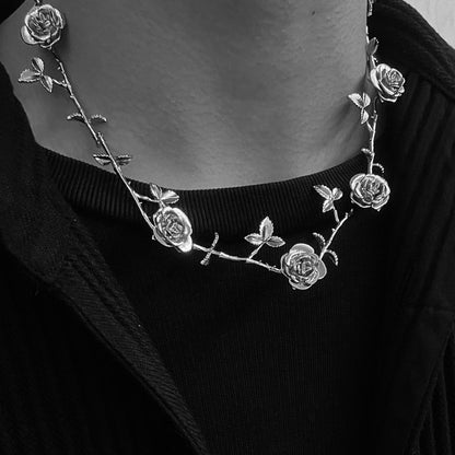 Rose Couple Sterling Silver Necklace For Men And Women Trendy Light Luxury - Whitemarket